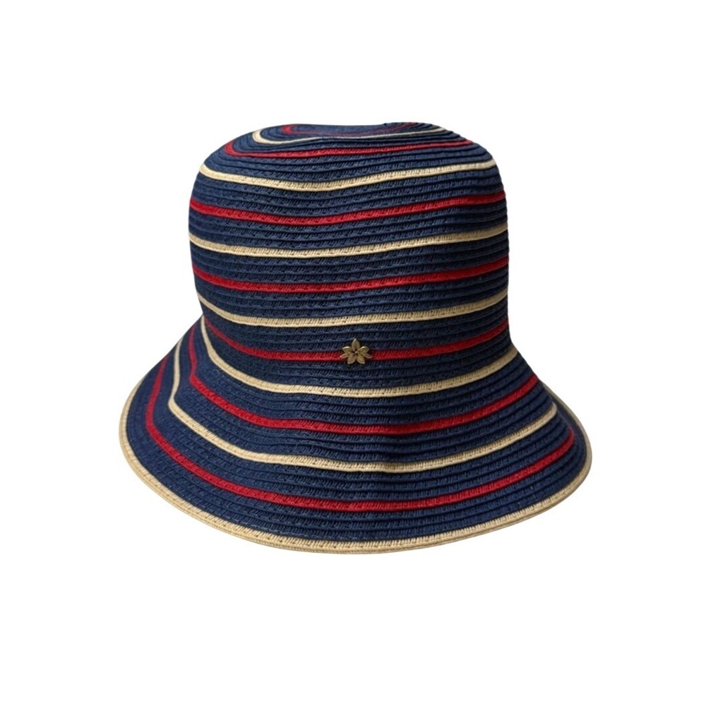Cappelli Straworld Woven Bucket Hat Striped Rope Cord‎ Nautical Beach Vacation